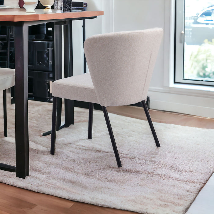 Tufted Upholstered Faux Linen Dining Side Chairs (Set of 2) - Beige / Black