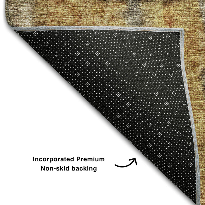 10' X 14' Abstract Washable Area Rug With UV Protection (688328) - Khaki / Gold / Blue