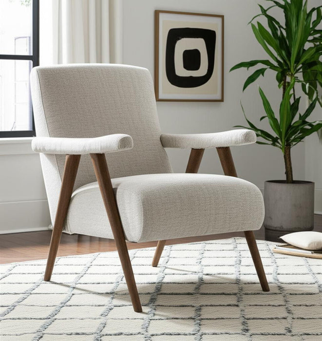 Linen and Solid Wood Arm Chair - Cream / Brown