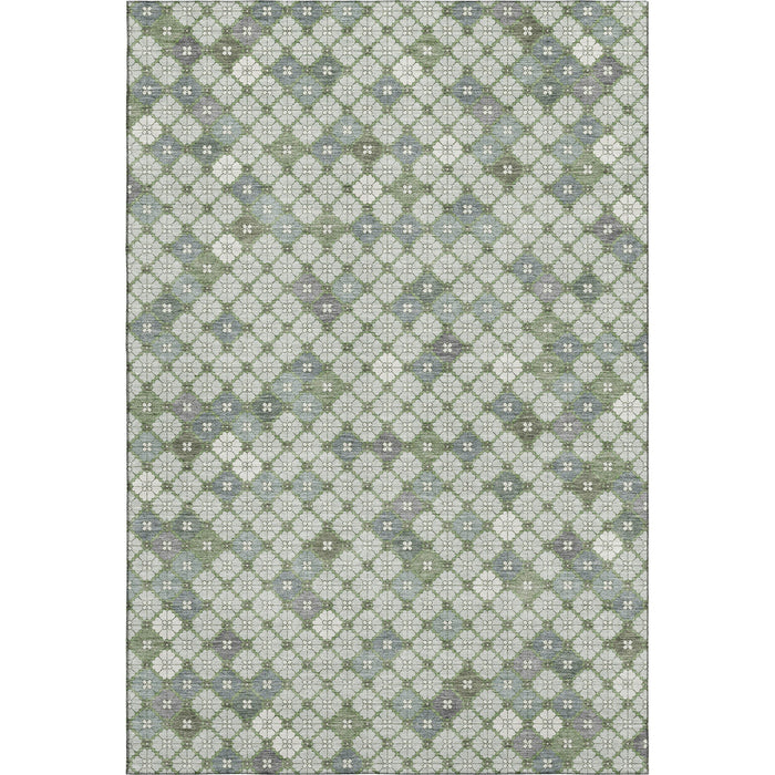 10' X 14' Geometric Washable Area Rug With UV Protection (705311) - Mint Green / Ivory