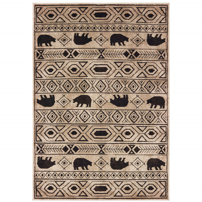 10' x 13' Southwestern Power Loom Stain Resistant Area Rug - Ivory And Black
