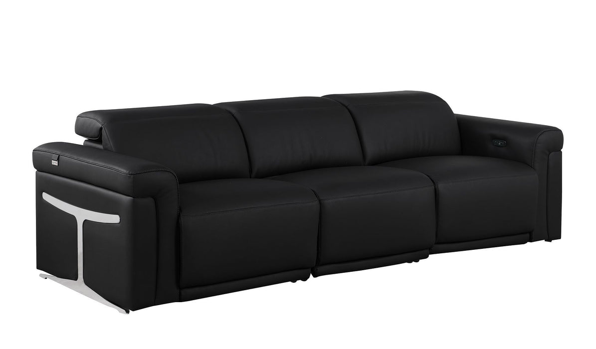 Top Grain Leather Reclining Metal USB Sofa (720357) - Black