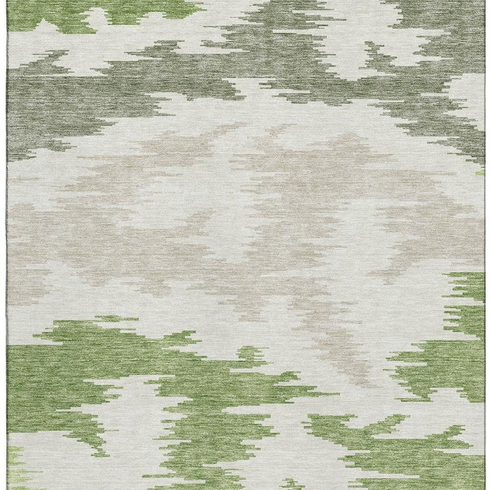 9' X 12' Abstract Washable Area Rug With UV Protection - Green And Beige