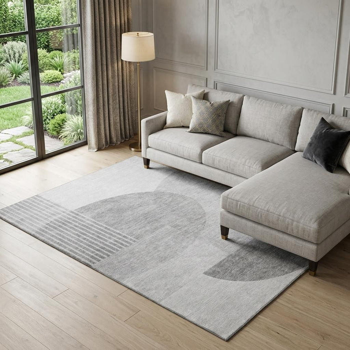 10' X 14' Geometric Washable Area Rug With UV Protection (655848) - Gray / Silver