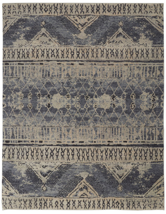 8' x 10' Wool Floral Hand Knotted Area Rug - Gray Blue And Ivory