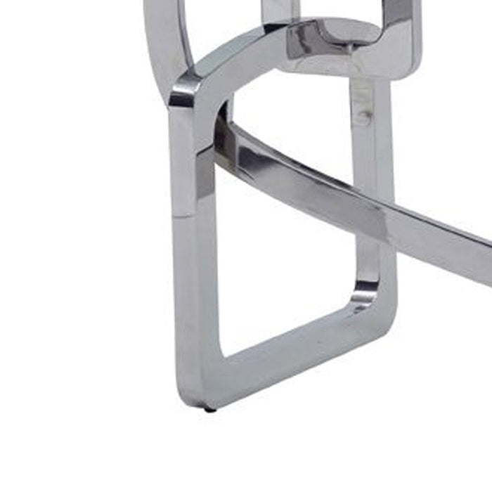 79" Glass And Stainless Steel Trestle Base Dining Table - Silver