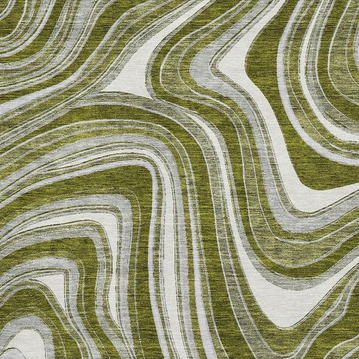 8' X 10' Marble Washable Area Rug With UV Protection - Olive Green