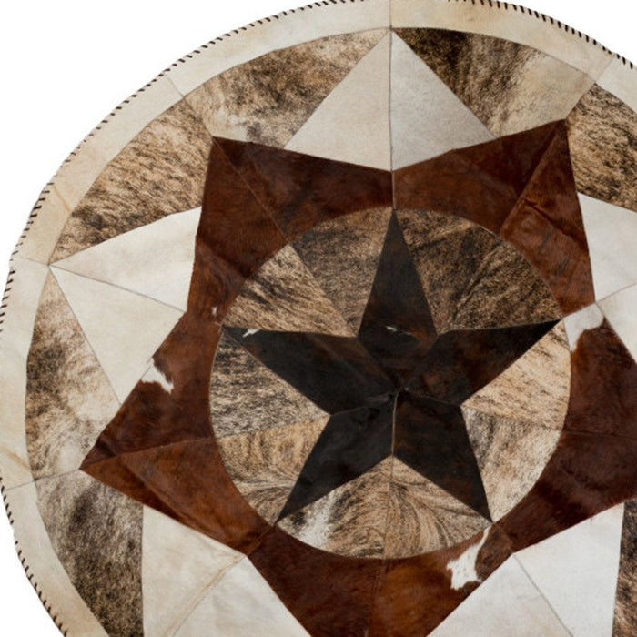 7' Cowhide Patchwork Round Rug (544488) - Brown
