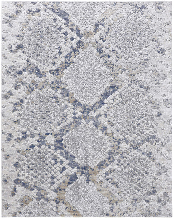 12' x 15' Floral Power Loom Area Rug - Gray Silver And Blue