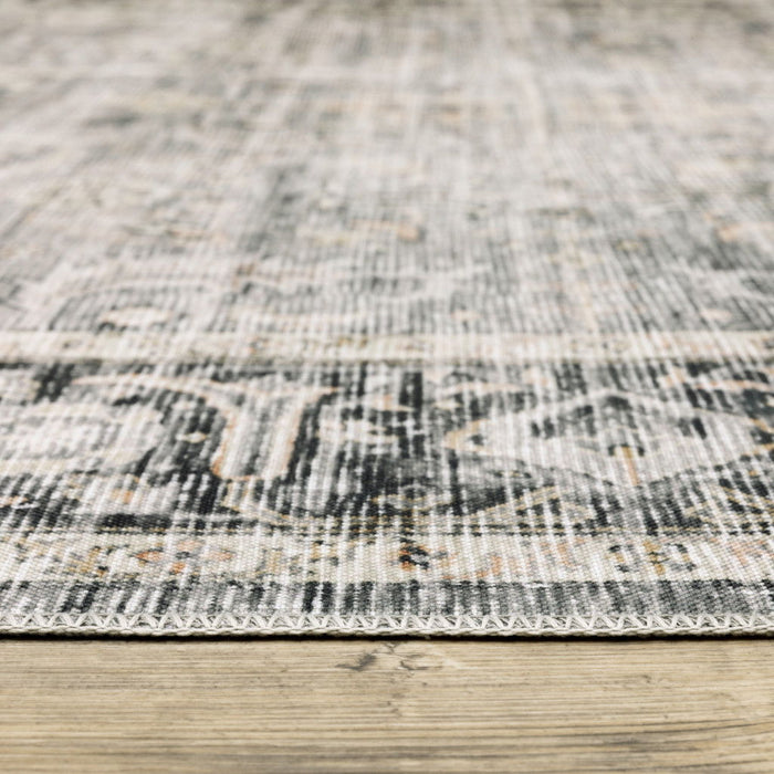 7' x 10' Oriental Printed Stain Resistant Non Skid Area Rug - Charcoal Gray Salmon And Ivory