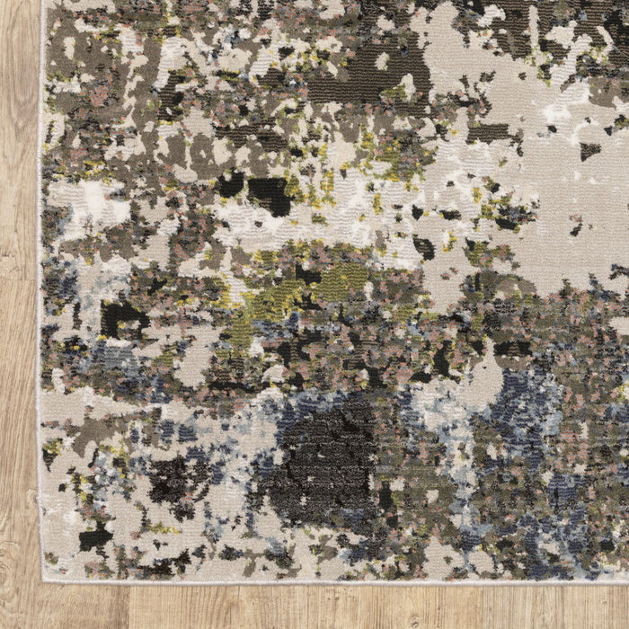 10' x 13' Abstract Power Loom Stain Resistant Area Rug - Gray Green Gold Blue And Beige