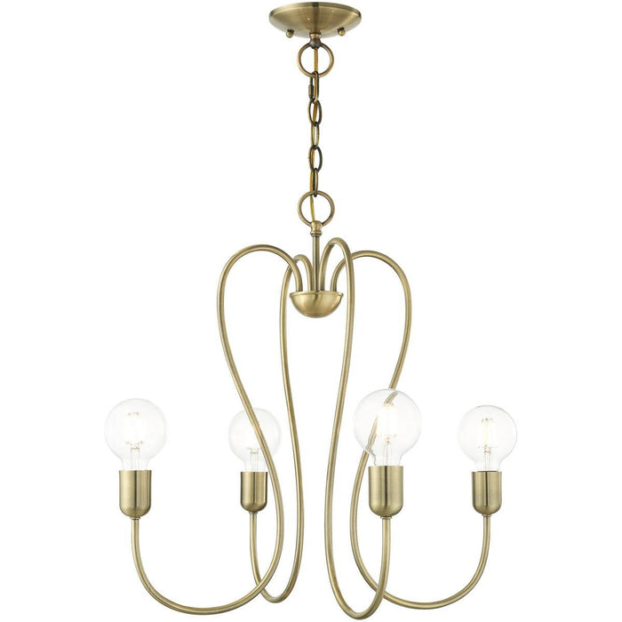 22" Four Light Dimmable Chandelier With Shades - Antiqued Brass