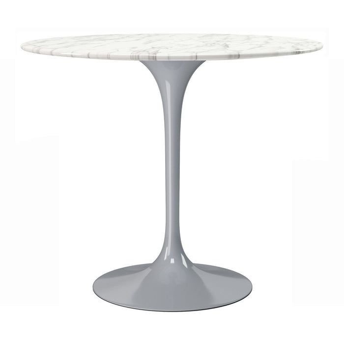 32" Rounded Stone And Metal Pedestal Base Dining Table - Gray