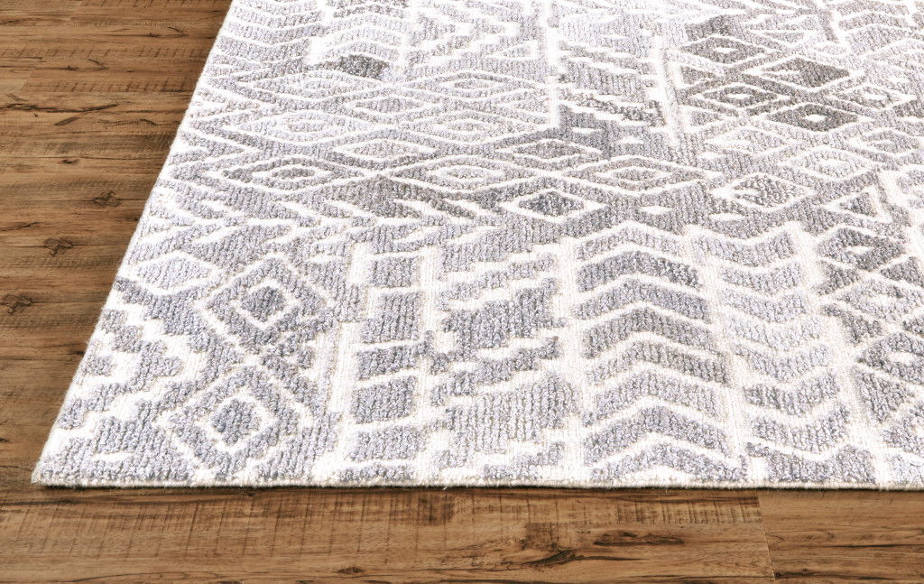 8' Round Wool Abstract Hand Tufted Area Rug - Gray And White