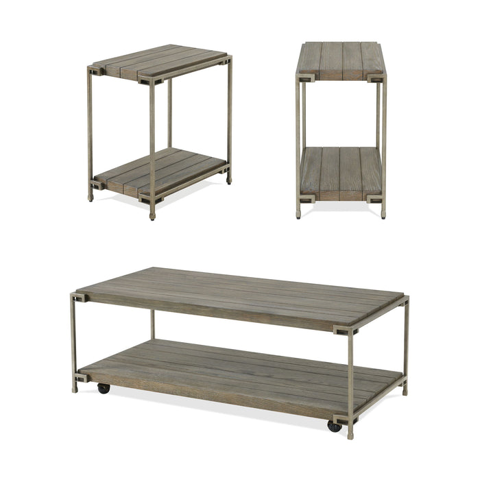 Giga Corbeta 3-piece metal and wood living room table set with aged graphite brown finish, includes coffee table and two chairside tables