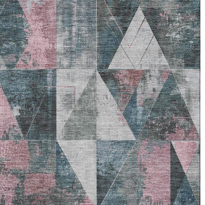 10' X 14' Geometric Washable Area Rug With UV Protection (706999) - Pale Aqua / Coral