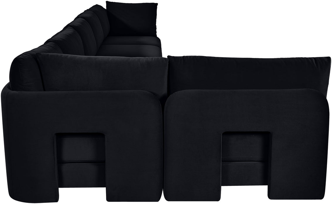 Velvet performance fabric Meridian Furniture 6-piece L-shaped armless sectional sofa in a stationary design.