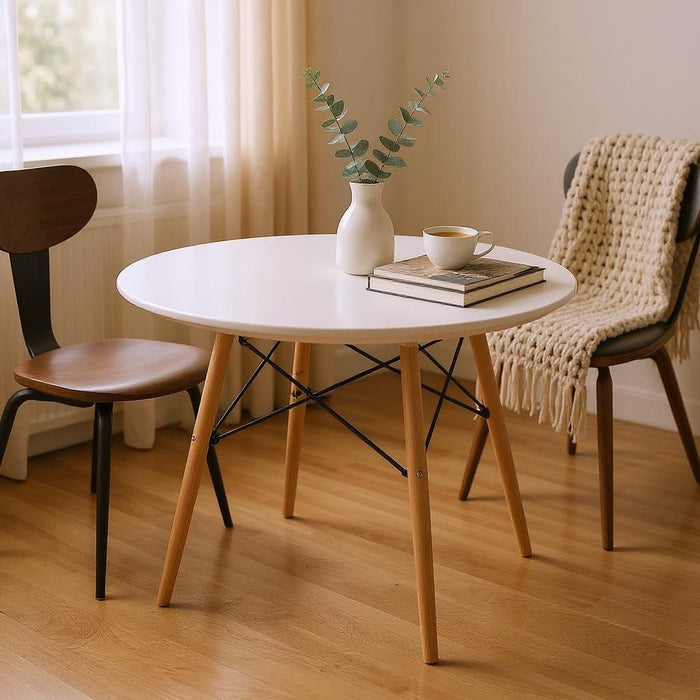 36" Wood Round Top Dining Table - White