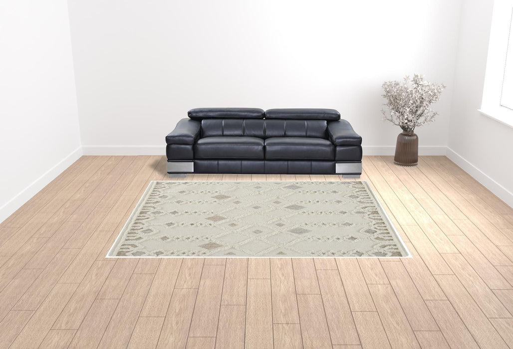 9' x 12' Wool Geometric Tufted Handmade Stain Resistant Area Rug - Ivory Tan And Silver