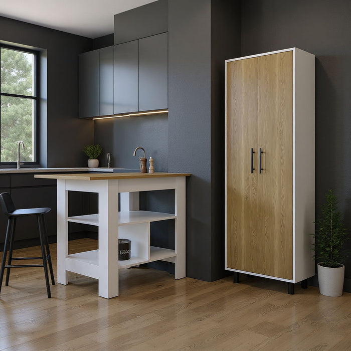41" Wood Kitchen Island Set With Storage - Oak