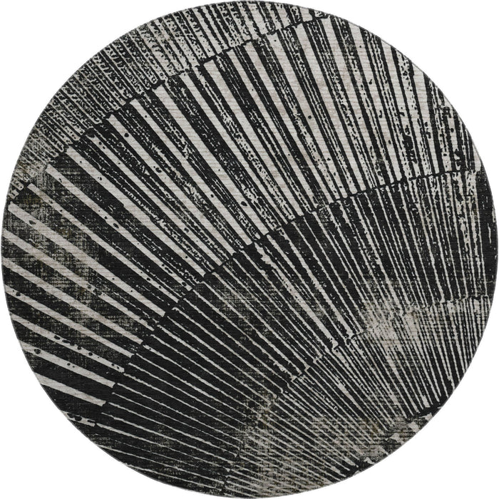 8' Geometric Washable Round Rug With UV Protection (648319) - Black / Ivory