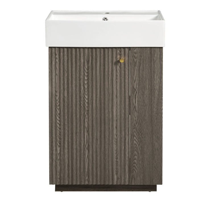Giga bathroom vanity with sink, freestanding wood grain cabinet with storage drawers and modern design for bathroom decor.