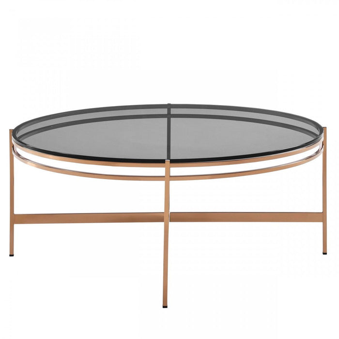 Smoked Glass Round Coffee Table - Gold And Dark Gray