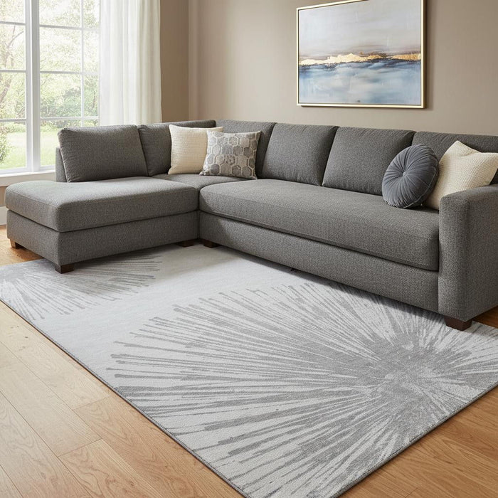 10' X 14' Abstract Washable Area Rug With UV Protection (653548) - Gray / Ivory