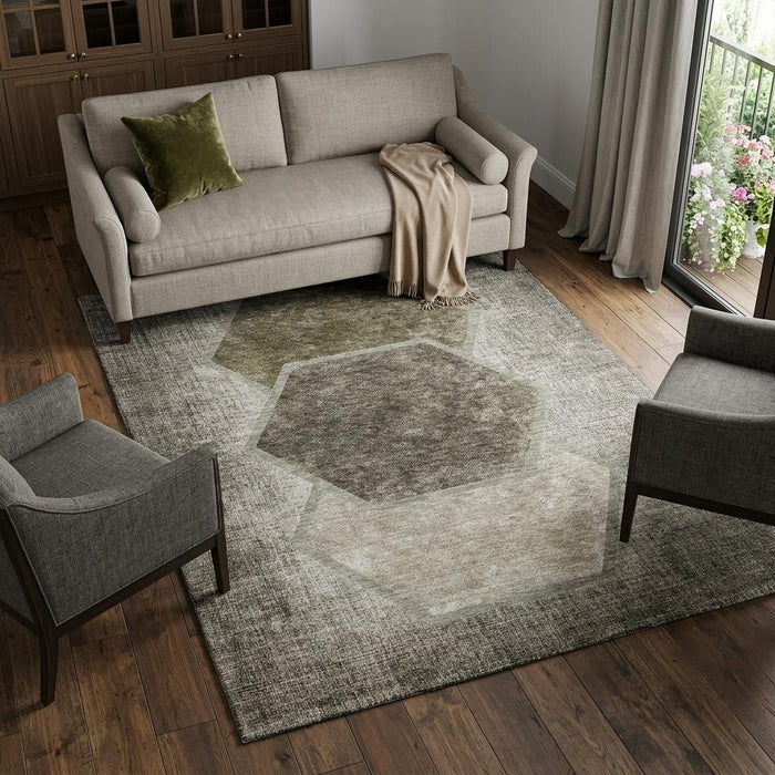 10' X 14' Geometric Washable Area Rug With UV Protection (655902) - Taupe / Brown