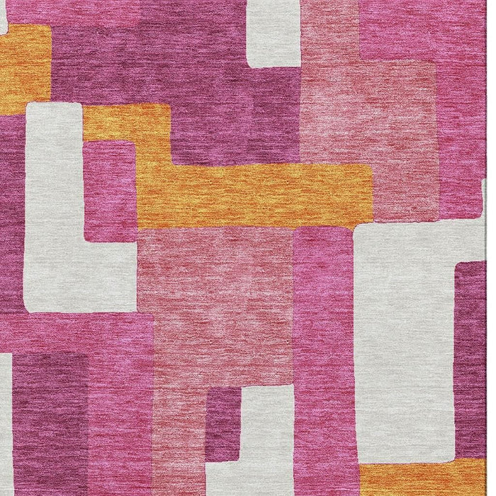 10' X 14' Geometric Washable Area Rug With UV Protection (675726) - Pink / Ivory / Orange