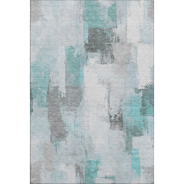 10' X 14' Abstract Washable Area Rug With UV Protection (709684) - Teal / Gray / Ivory