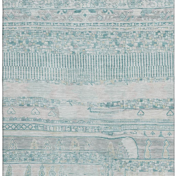 10' X 14' Striped Washable Area Rug With UV Protection (705233) - Teal / Gray