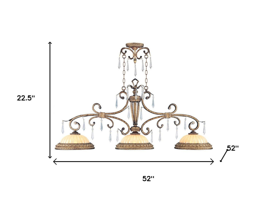 23" Three Light Metal Dimmable Chandelier With Shades - Gold / Clear