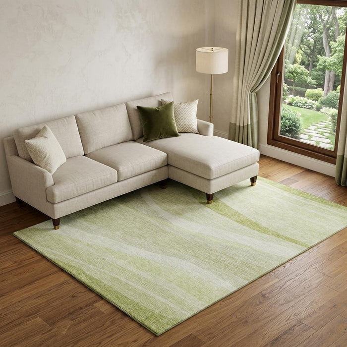 10' X 14' Abstract Washable Area Rug With UV Protection (684256) - Artichoke Green / Ivory