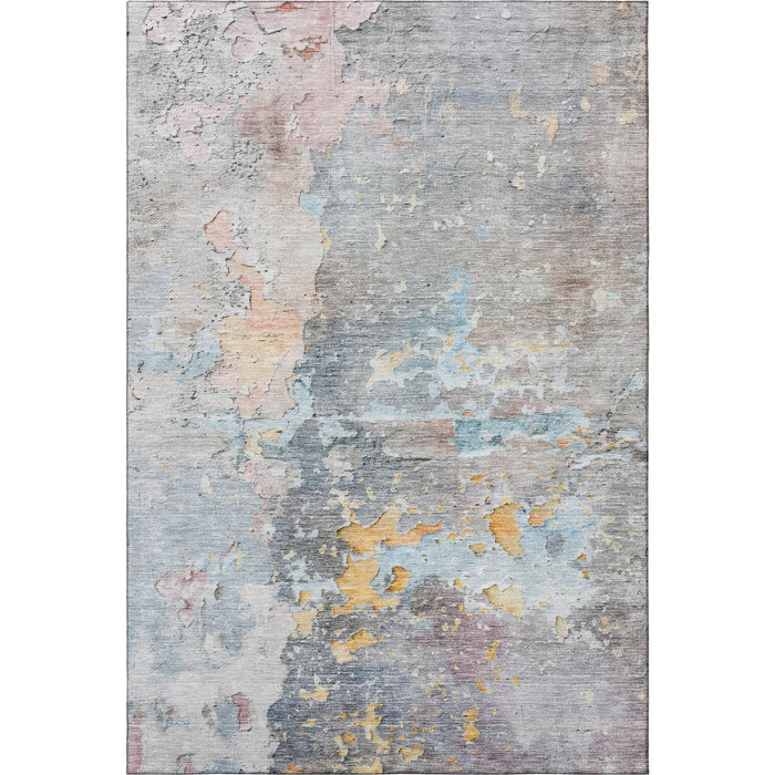 10' X 14' Abstract Washable Area Rug With UV Protection (692184) - Granite Gray / Teal / Blush