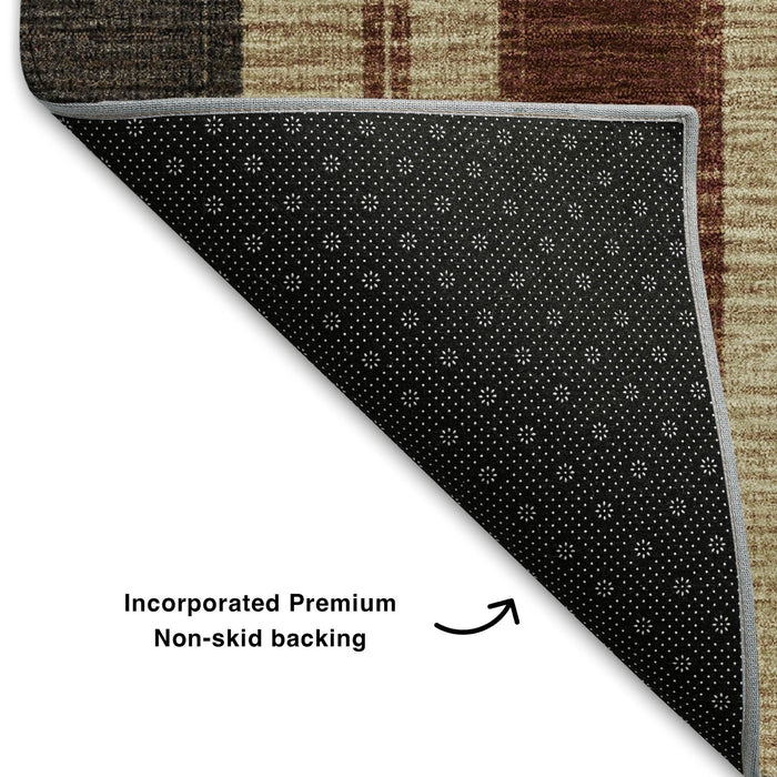 10' X 14' Striped Washable Area Rug With UV Protection (709270) - Chocolate / Rust / Beige