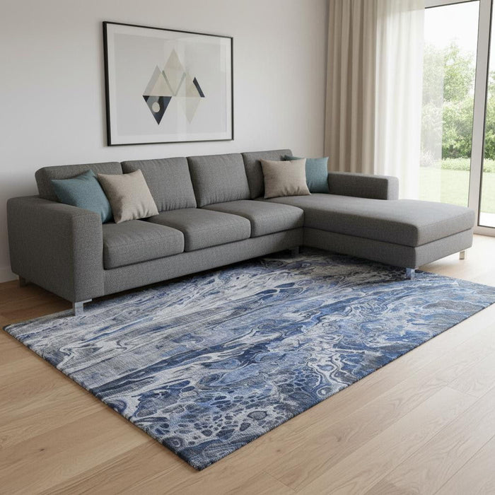 8' X 10' Abstract Washable Area Rug With UV Protection (650930) - Blue / Gray / Ivory