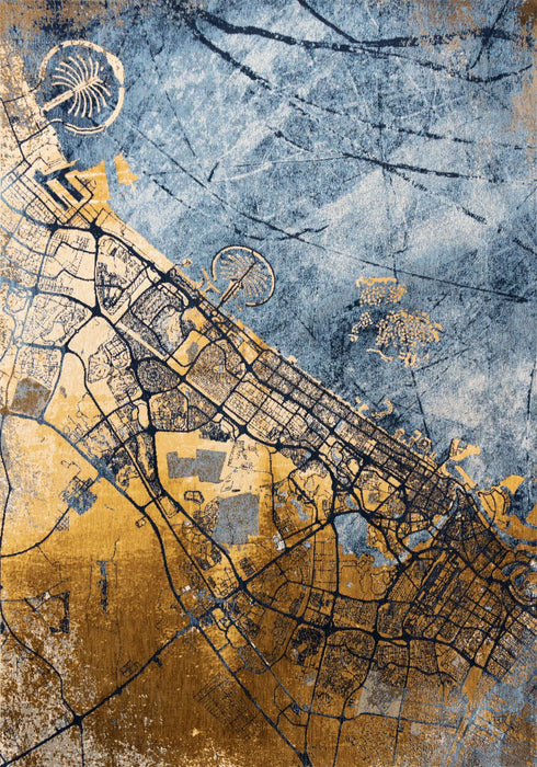 5' X 7' Abstract Washable Area Rug With UV Protection (610080) - Gold / Blue