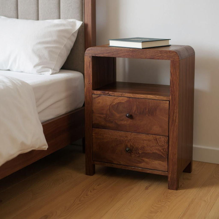 24" Modern Solid Wood Two Drawer Nightstand - Chestnut