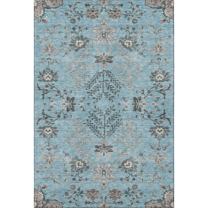 10' X 14' Floral Washable Area Rug With UV Protection (687071) - Sky Blue / Beige / Gray
