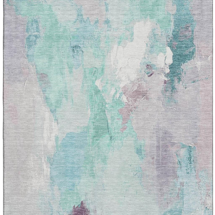 10' X 14' Abstract Washable Area Rug With UV Protection (707923) - Teal / Lavender / Ivory