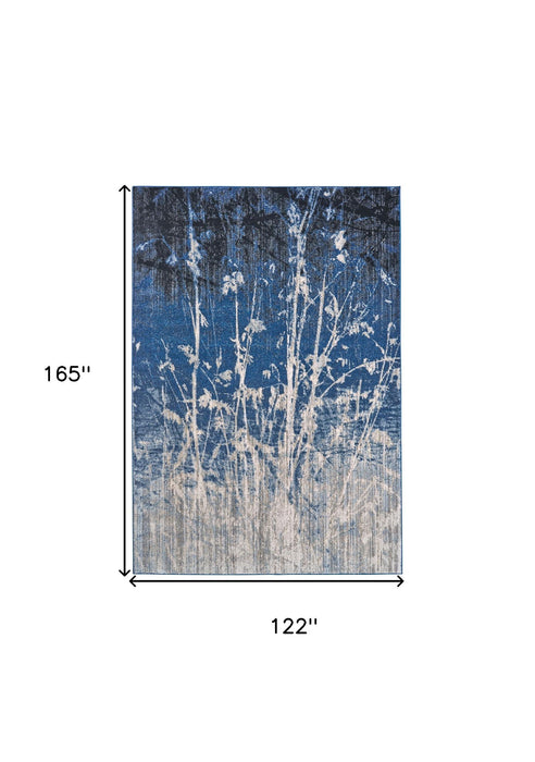 10' x 14' Abstract Power Loom Worn Faded Area Rug - Gray Black And Blue