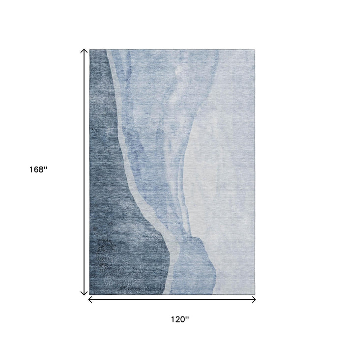 10' X 14' Abstract Washable Area Rug With UV Protection (655312) - Blue / Ivory