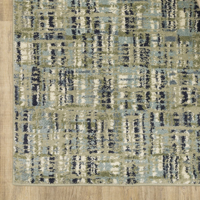 10' x 13' Abstract Power Loom Stain Resistant Area Rug - Green Blue Ivory Beige And Light Blue