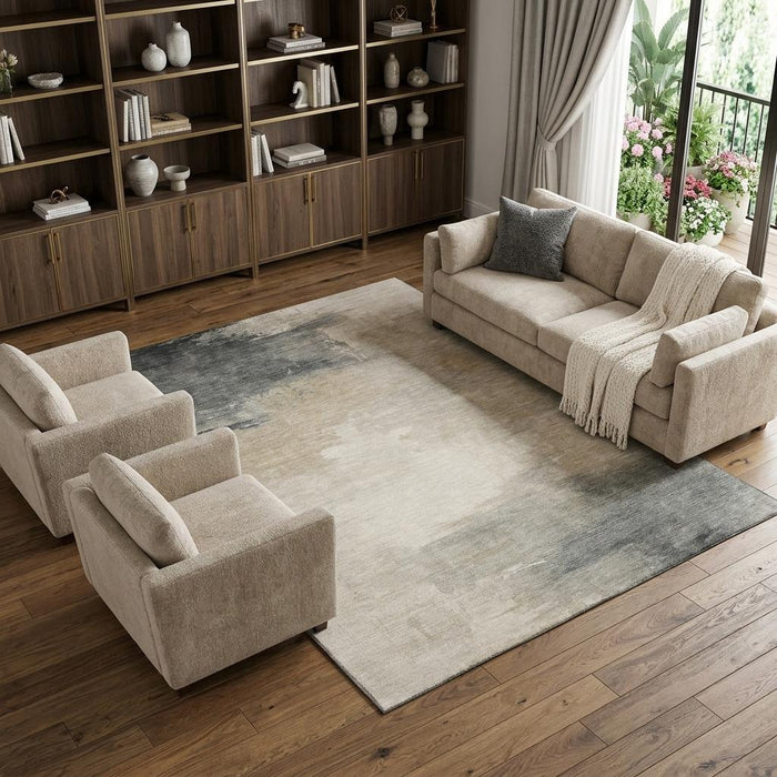 10' X 14' Abstract Washable Area Rug With UV Protection (696686) - Beige / Ivory / Gray