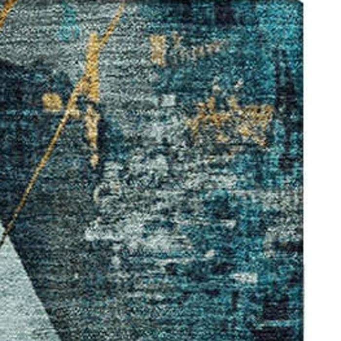 10' X 14' Geometric Washable Area Rug With UV Protection (707005) - Teal / Gold