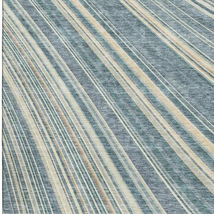 10' X 14' Striped Washable Area Rug With UV Protection (677507) - Sky Blue / Tan / Beige