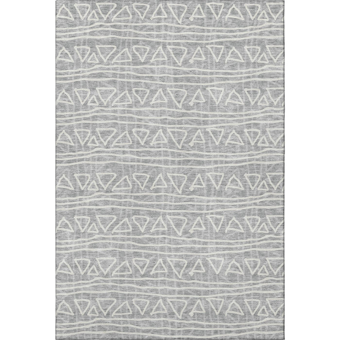 10' X 14' Geometric Washable Area Rug Polyester With UV Protection - Gray And Silver