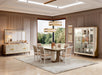ESF Romantica 3-door china cabinet in light beige and brown walnut finish, showcasing elegant storage and glass display sections.