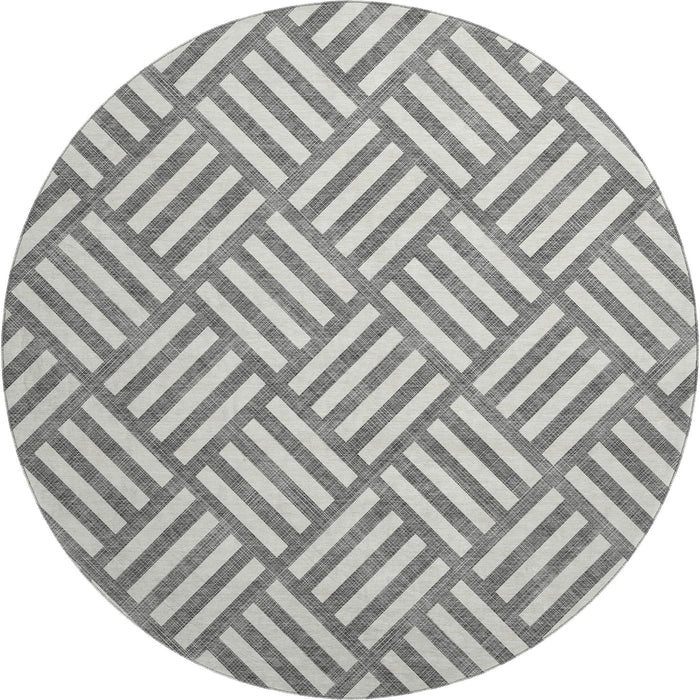 8' Geometric Washable Round Rug With UV Protection (652344) - Charcoal / Ivory